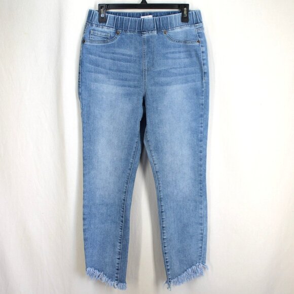 Mudpie Skinny Jeans Womens Size M Medium Wash Blue Pull On Waist Frayed Hems - Picture 1 of 6